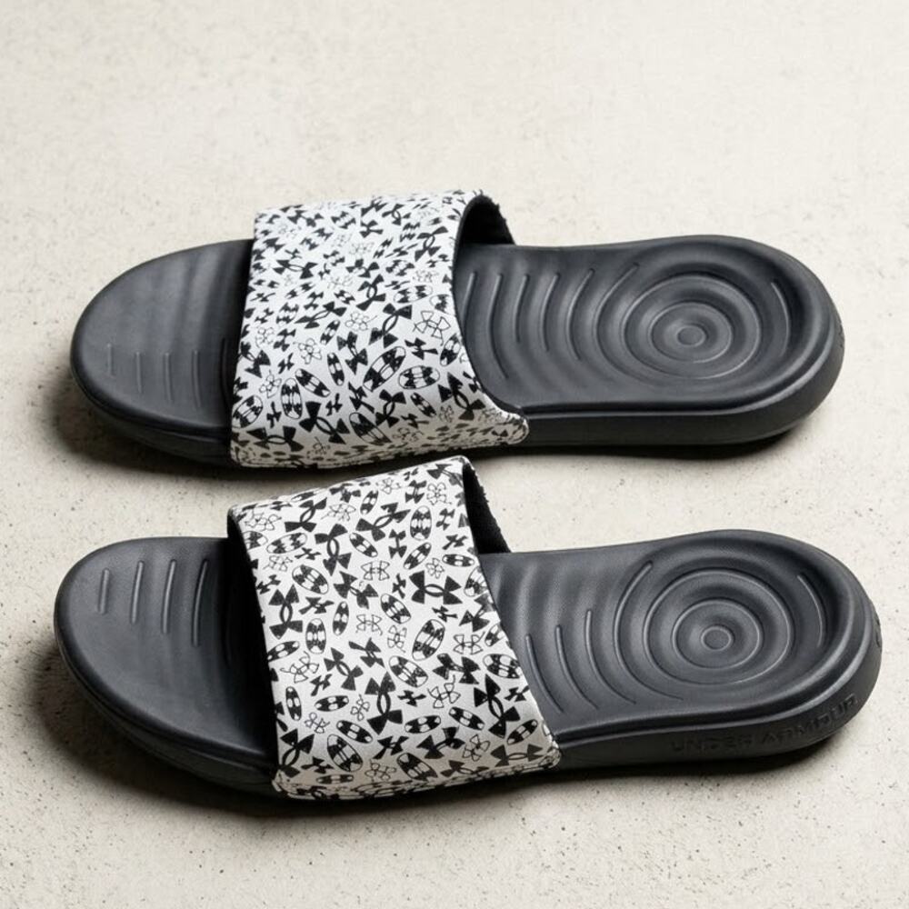 Under Armour Men's 13 Slide Sandals Black White Gymcore Athleisure Y2K